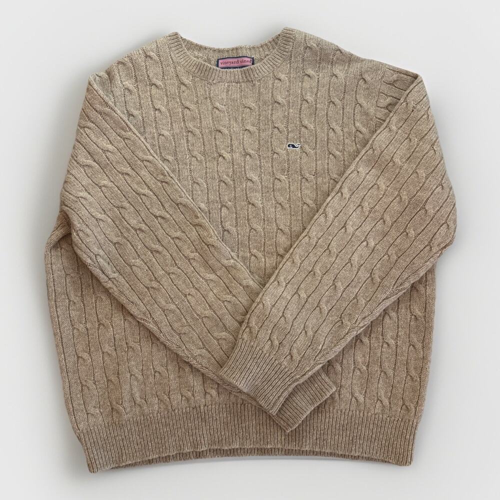 Vineyard Vines Vintage 98% Wool Women’s Cable Knit Tan Sweater Size L